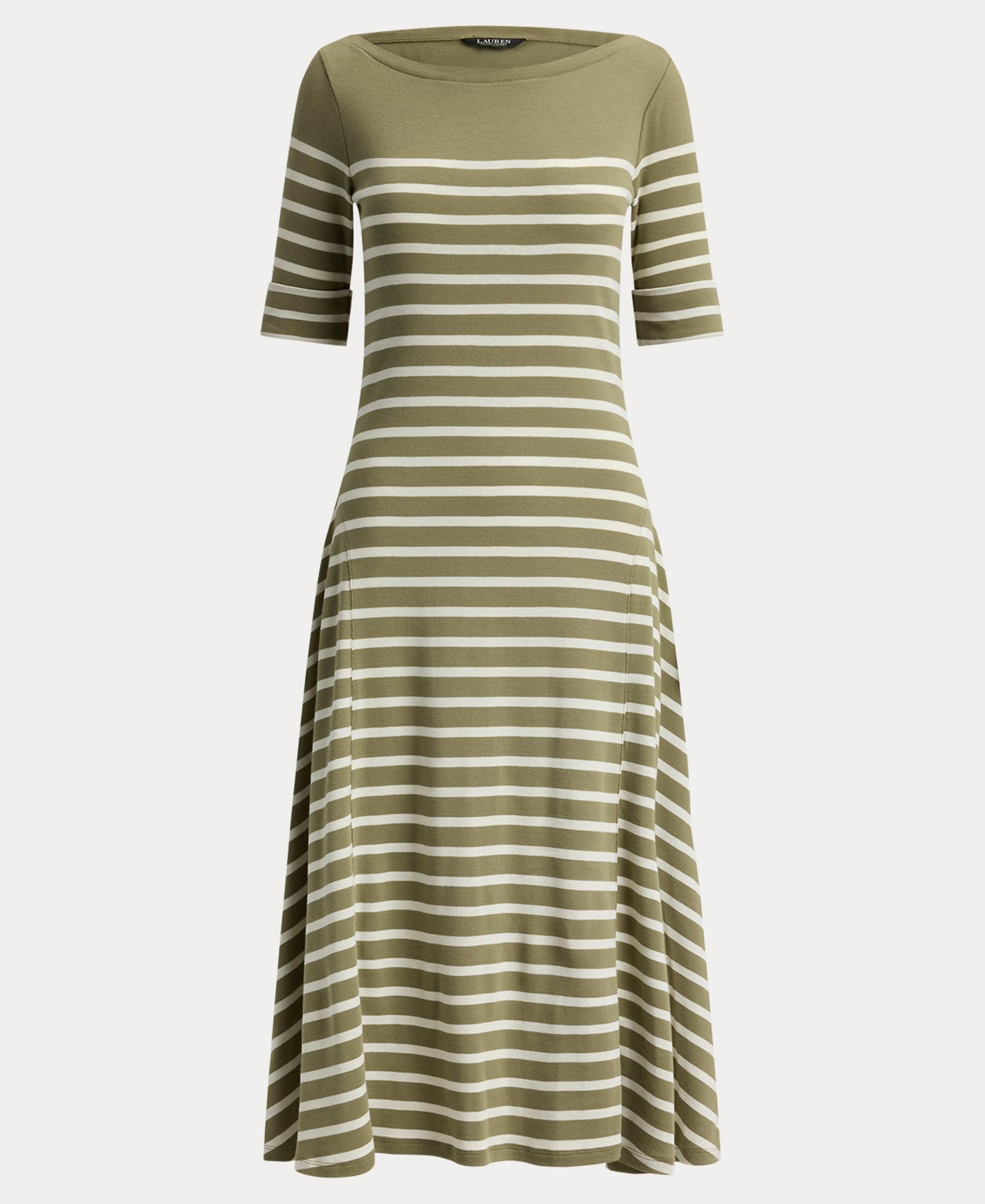 Women's Boat Neck Breton-Stripe Ribbed Midi Dress