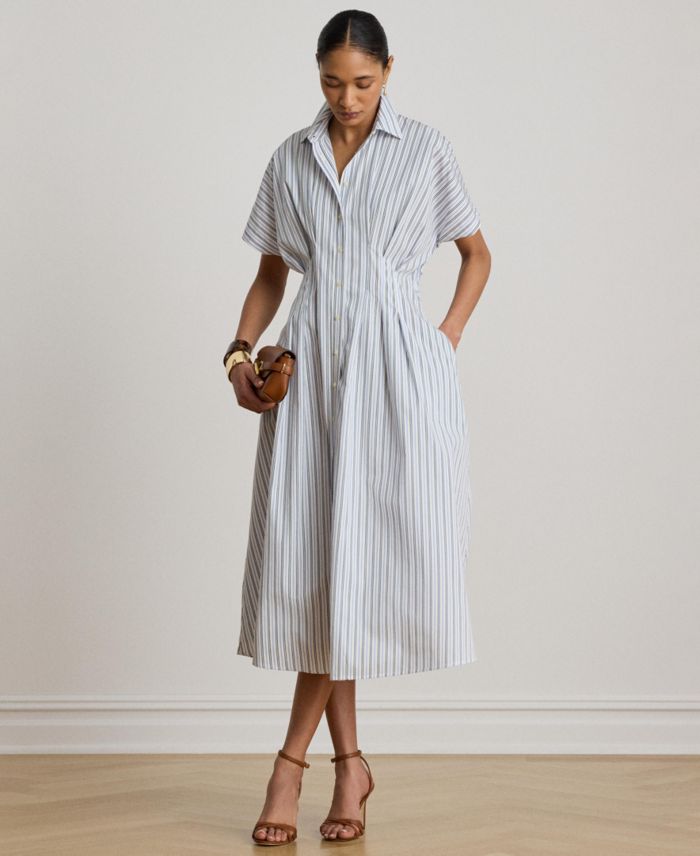 Lauren Ralph Lauren Women's Point Collar Striped Pleated Broadcloth