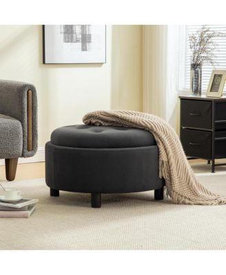 Upholstered Round Storage Ottoman with Reversible Lid