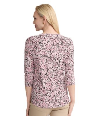 Women's Printed V-Neck 3/4-Length-Sleeve Top