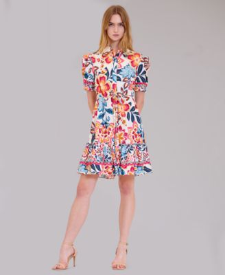 Women's Printed Collared Neck Shirt-Dress