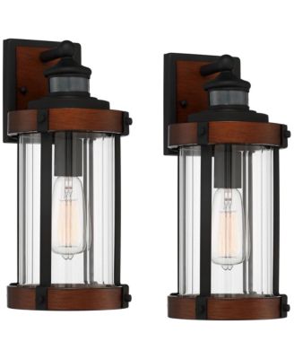 Stan Industrial Outdoor Wall Light Fixtures Set of 2 Dark Wood Motion Sensor 15 Clear Glass for Porch Patio