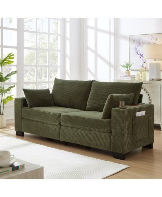  78" Corduroy Sofa with  USB, Cup Holders, Side Pocket