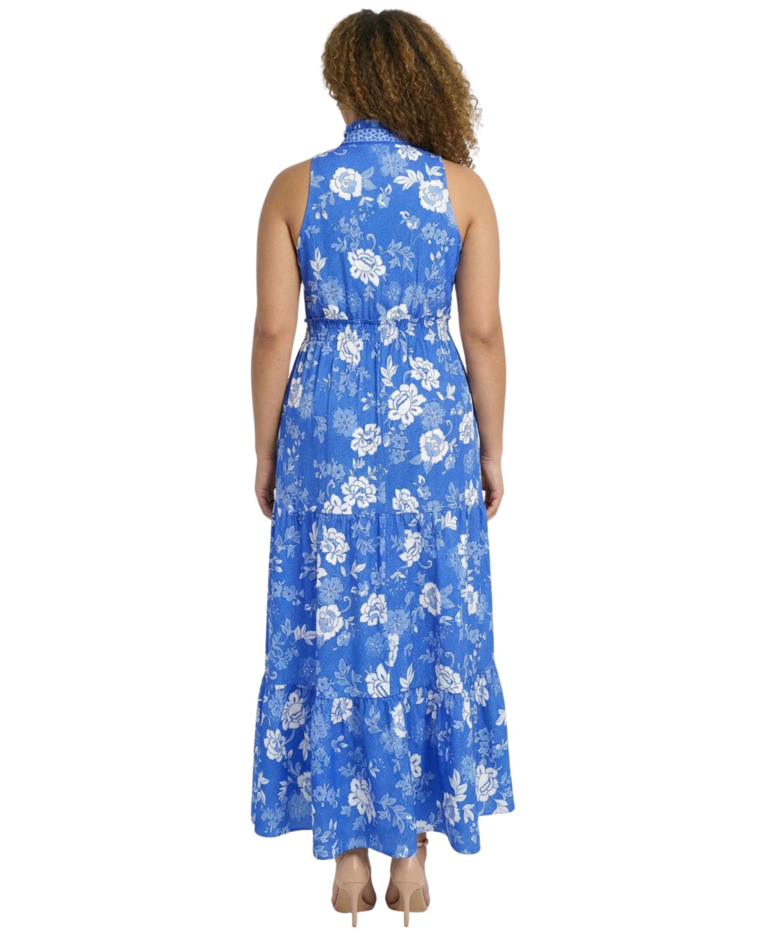 Plus Size Ruffle Neck Printed Maxi Dress