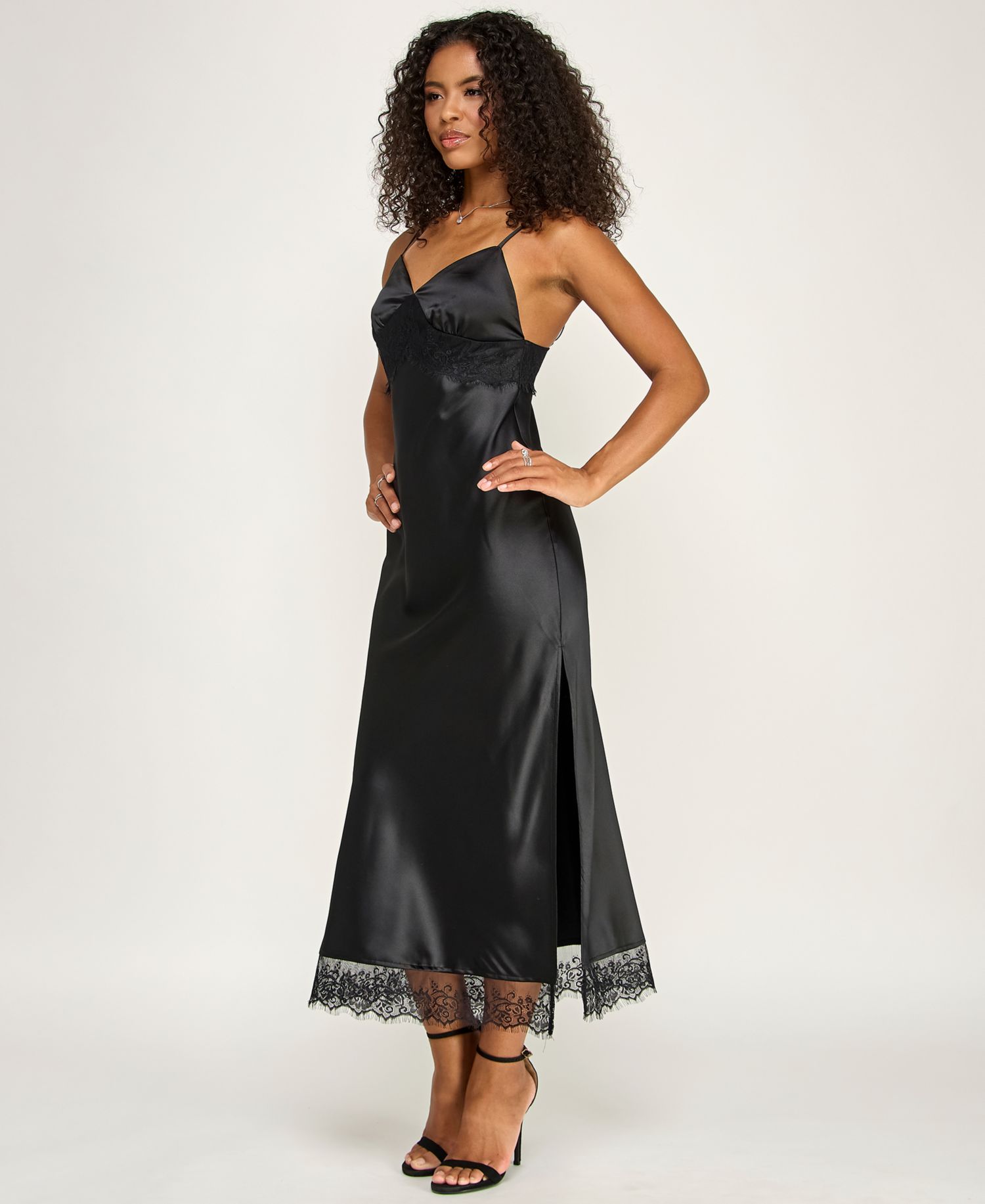 Juniors' V-Neck Lace Slip Dress