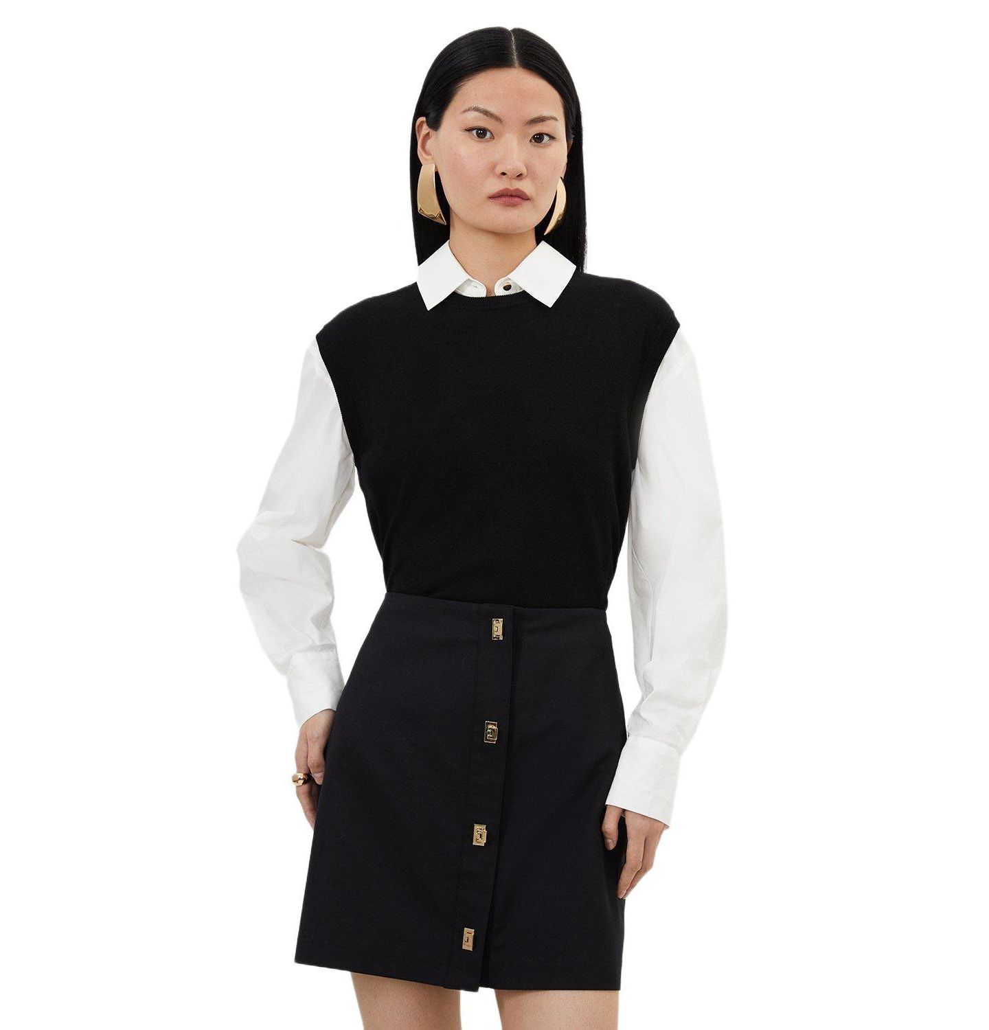 Женская юбка Karen Millen Techno Cotton Gold Clasp, цвет: Чёрный — фото 2