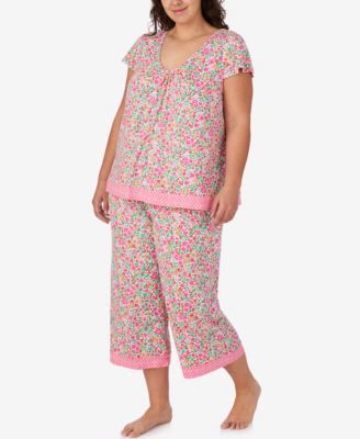 Plus Size Scoop Neck Top & Cropped Pajama Pants, 2-Piece Set