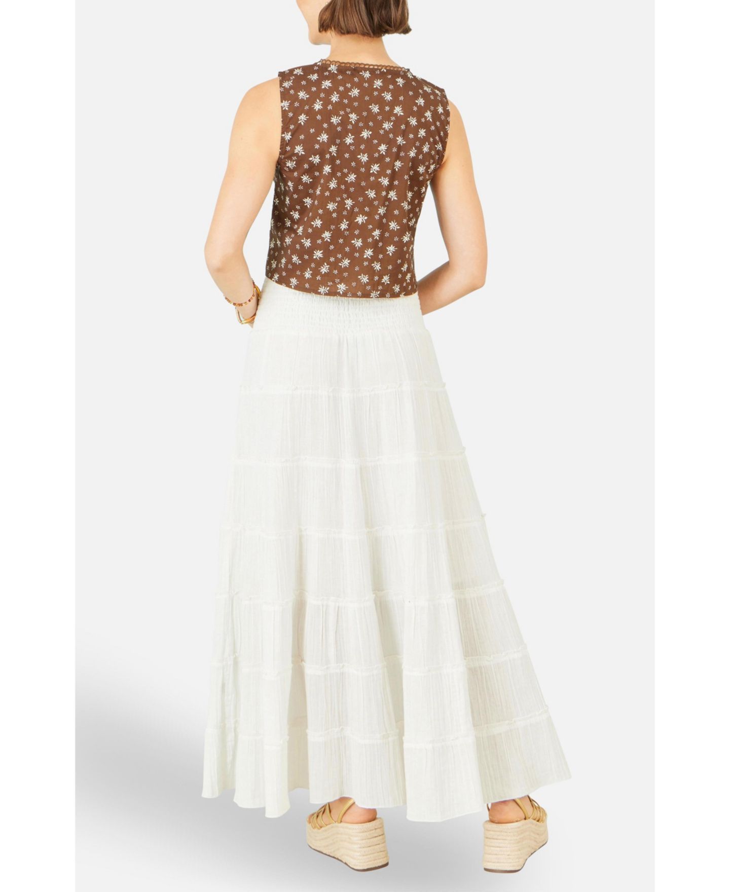 Женская юбка Yumi Double Cotton Tiered Boho Maxi, цвет: Белый — фото 6