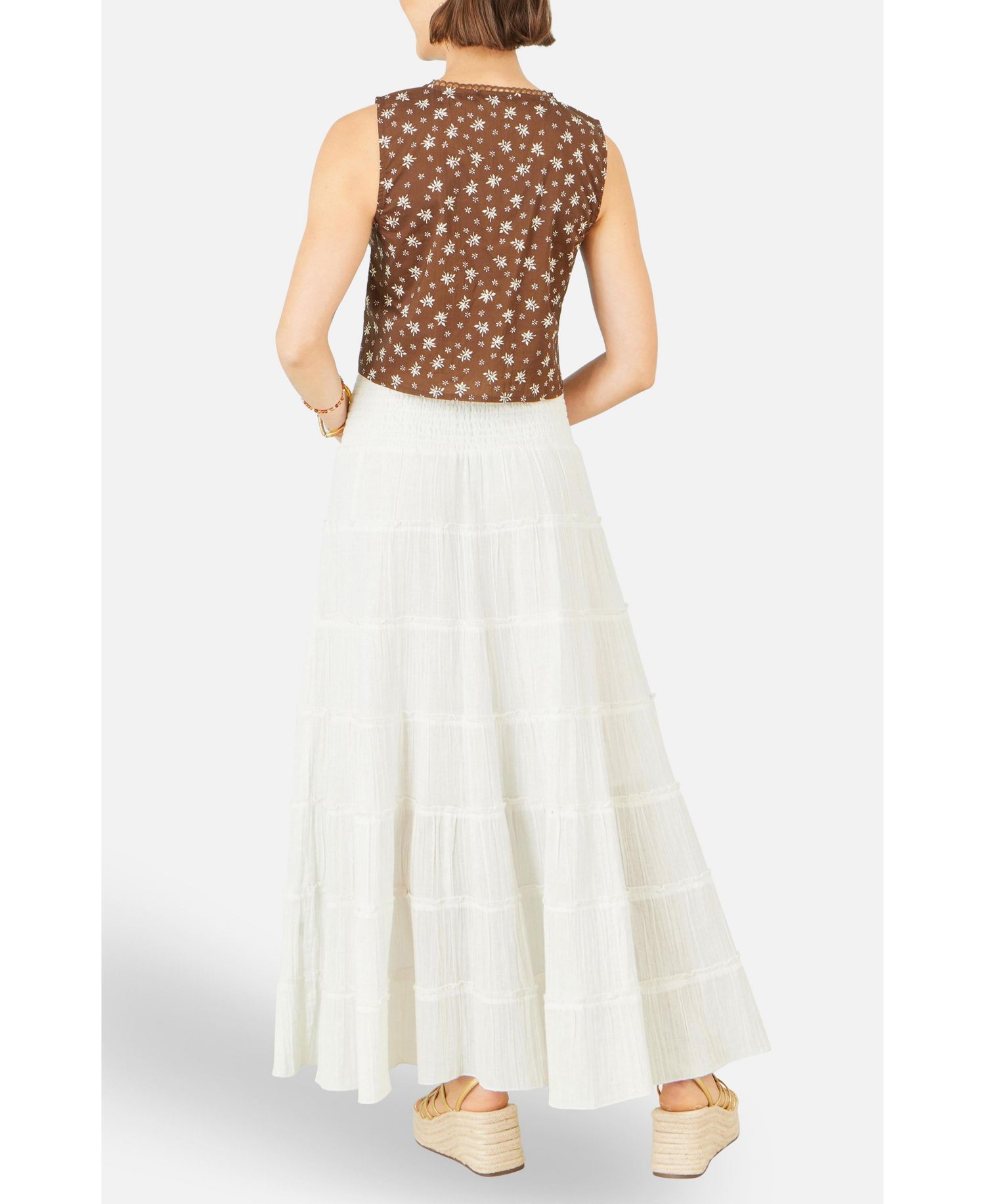 Women's Double Cotton Tiered Boho Maxi Skirt