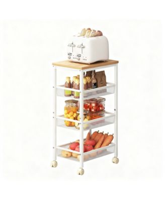  4-Tier Metal Wire Shelves Kitchen Utility Cart with Wheels Narrow Mobile Shelving Unit
