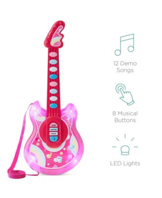 19in Kids Flash Guitar, Pretend Play Musical Instrument Toy for Toddlers w/ Mic, Stand