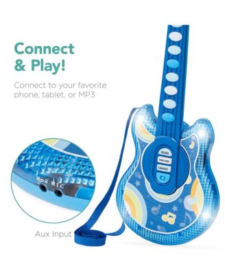 19in Kids Flash Guitar, Pretend Play Musical Instrument Toy for Toddlers w/ Mic, Stand