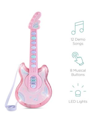 19in Kids Flash Guitar, Pretend Play Musical Instrument Toy for Toddlers w/ Mic, Stand