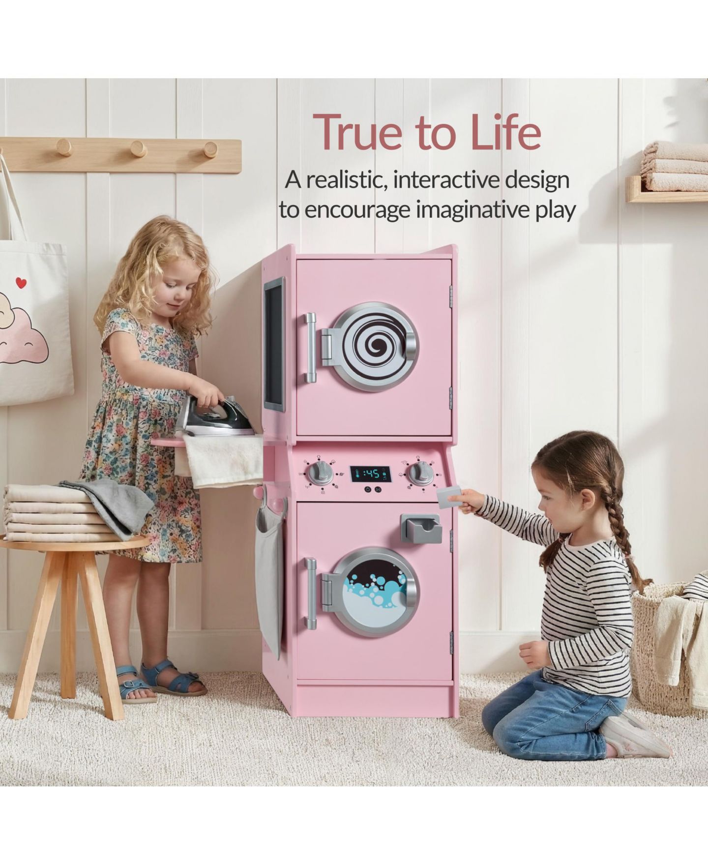 Детские игрушки Best Choice Products Stacked Pretend Play Washer and Dryer Set, Ages 3+, цвет: Розовый — фото 3