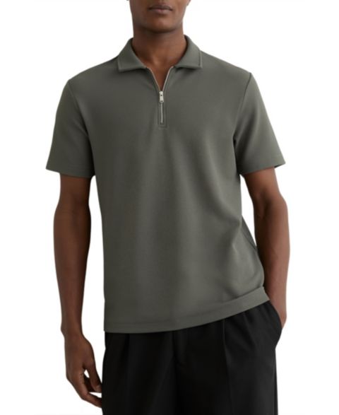 Мужское поло REISS Forno Half-Zip Textured Polo Shirt, цвет: Шалфейный зелёный