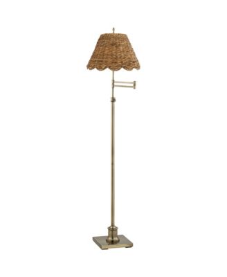 Westbury Coastal 70" Tall Standing Floor Lamp Adjustable Height Metal Antique Brass Finish Water Grass Shade