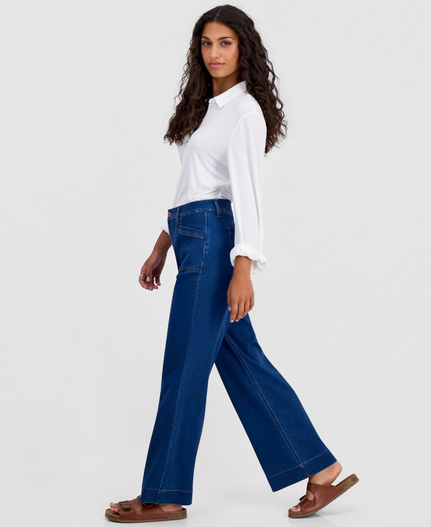 Petite Lexington High-Rise Wide-Leg Patch Pocket Jeans
