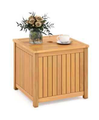 Acacia Wood Outdoor Side Table with Storage, Slatted Design