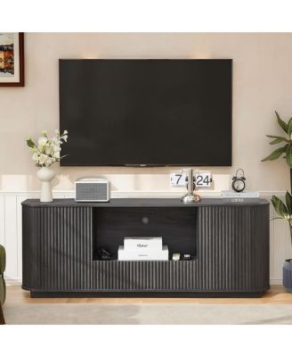 64" Fluted TV Stand, Mid Century Modern Entertainment Center with 2 Doors, 1 Drawer and Open Shelf, Media Console Table for Living Room