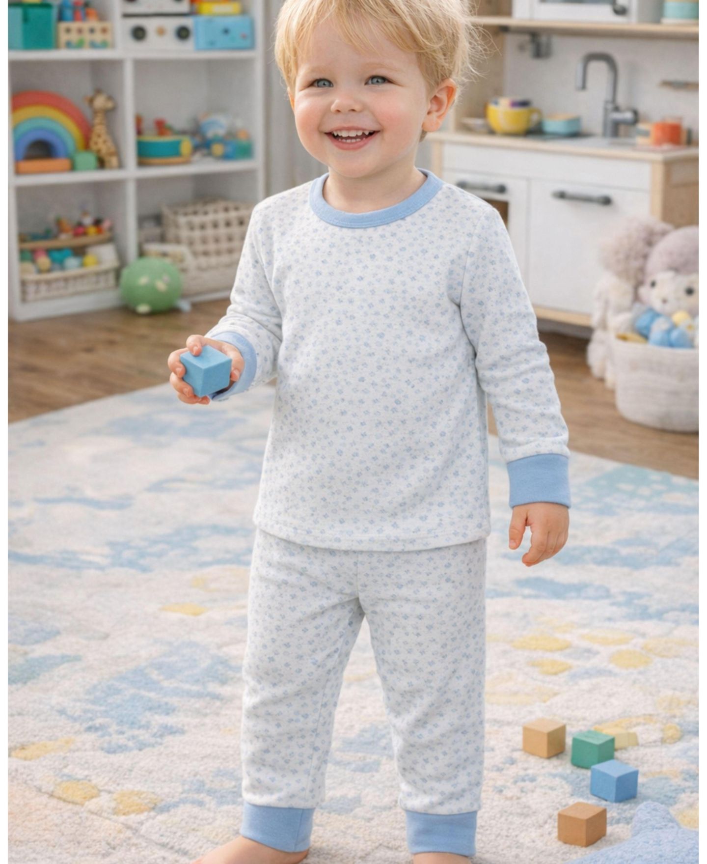 MeMoi Toddler Girls 2 Piece "Abstract Spots" Rayon-Blend Lounge Set, цвет: Синий разноцветный — фото 3