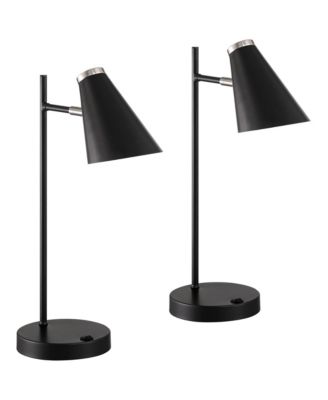 Duke 20 3/4" High Mid Century Modern Desk Lamps Set of 2 USB Port Nickel Finish Metal Home Office Charging
