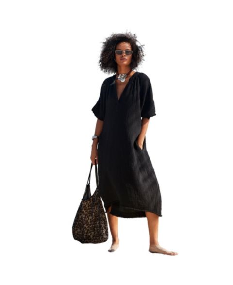 Женское платье Swimsuits for All Cotton Gauze High-Low Sun Dress Cover Up, цвет: Чёрный