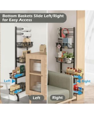 6-tier Slim Corner Shelf Spice Rack with Pull-Out Baskets Narrow Storage Organizer for Kitchen Bathroom