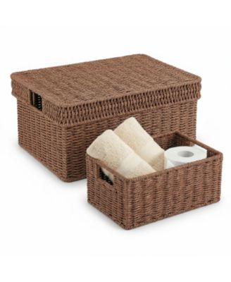 Wicker Storage Baskets With Lids 3-Piece Set Premium Plastic Rattan Handcrafted Organizing Bins for Home Decor