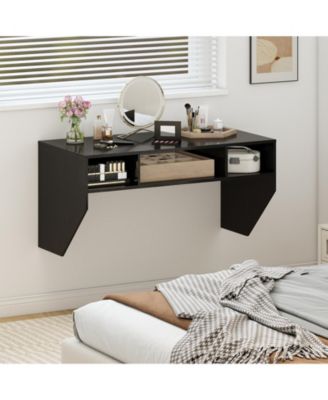 Wall-Mounted Computer Desk Floating Laptop Desk with 3 Storage Compartments