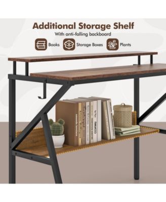 Space Saving Computer Desk with Monitor Stand and Extra Storage Shelf for Work Study-Rustic Brown