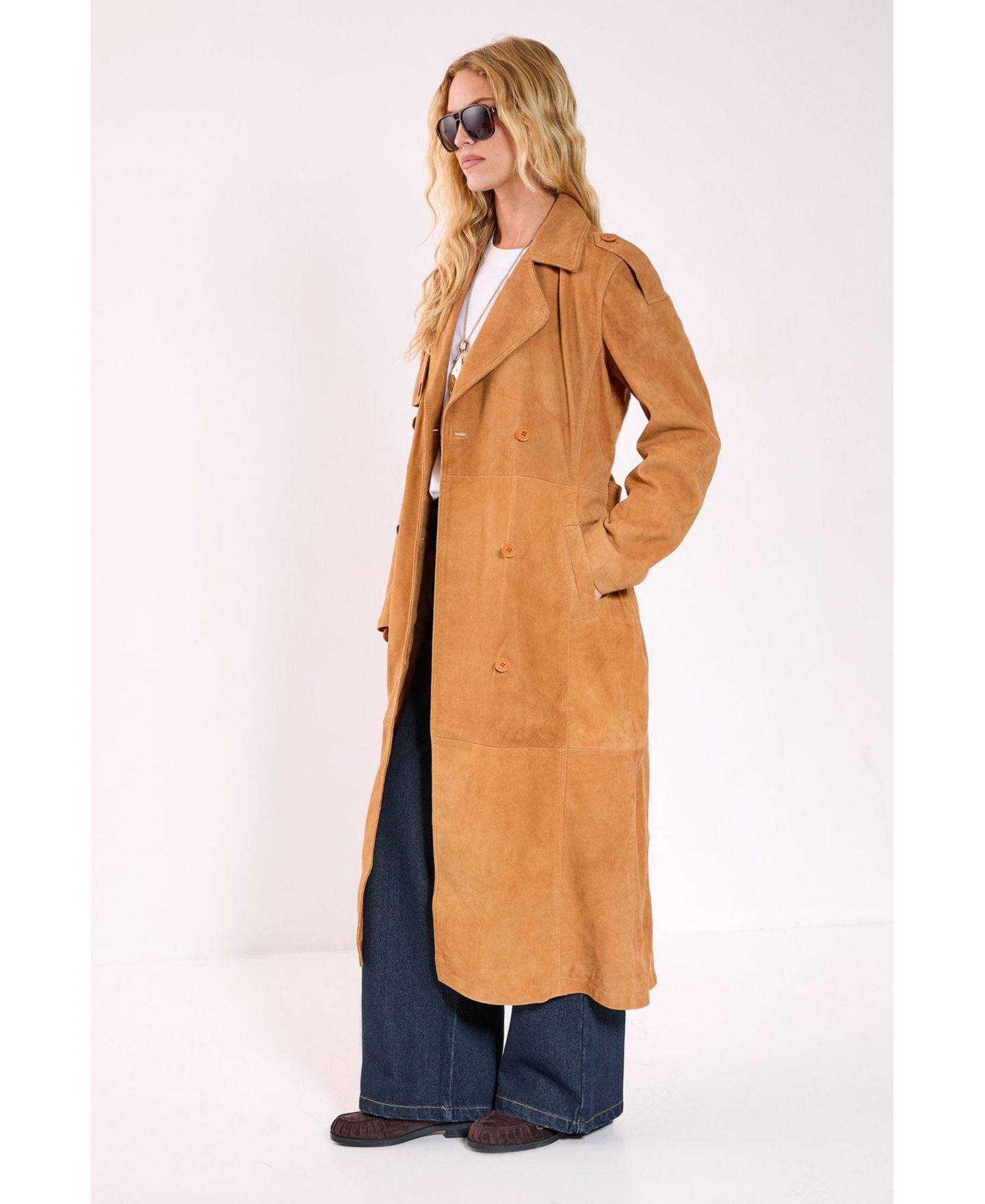 Женское пальто Nasty Gal Real Suede Trench, цвет: Рыжевато-коричневый — фото 4