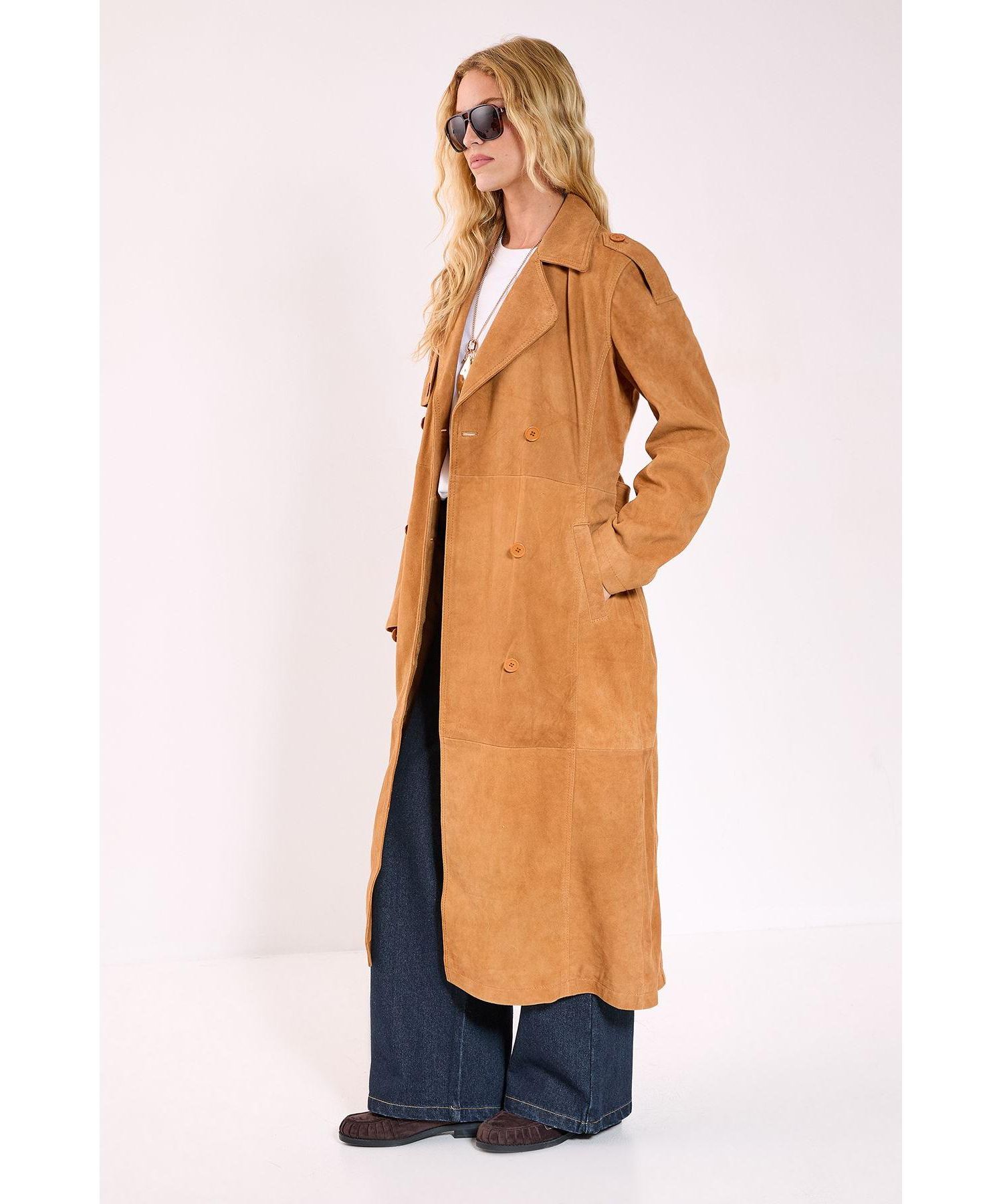 Women's Real Suede Trench Coat