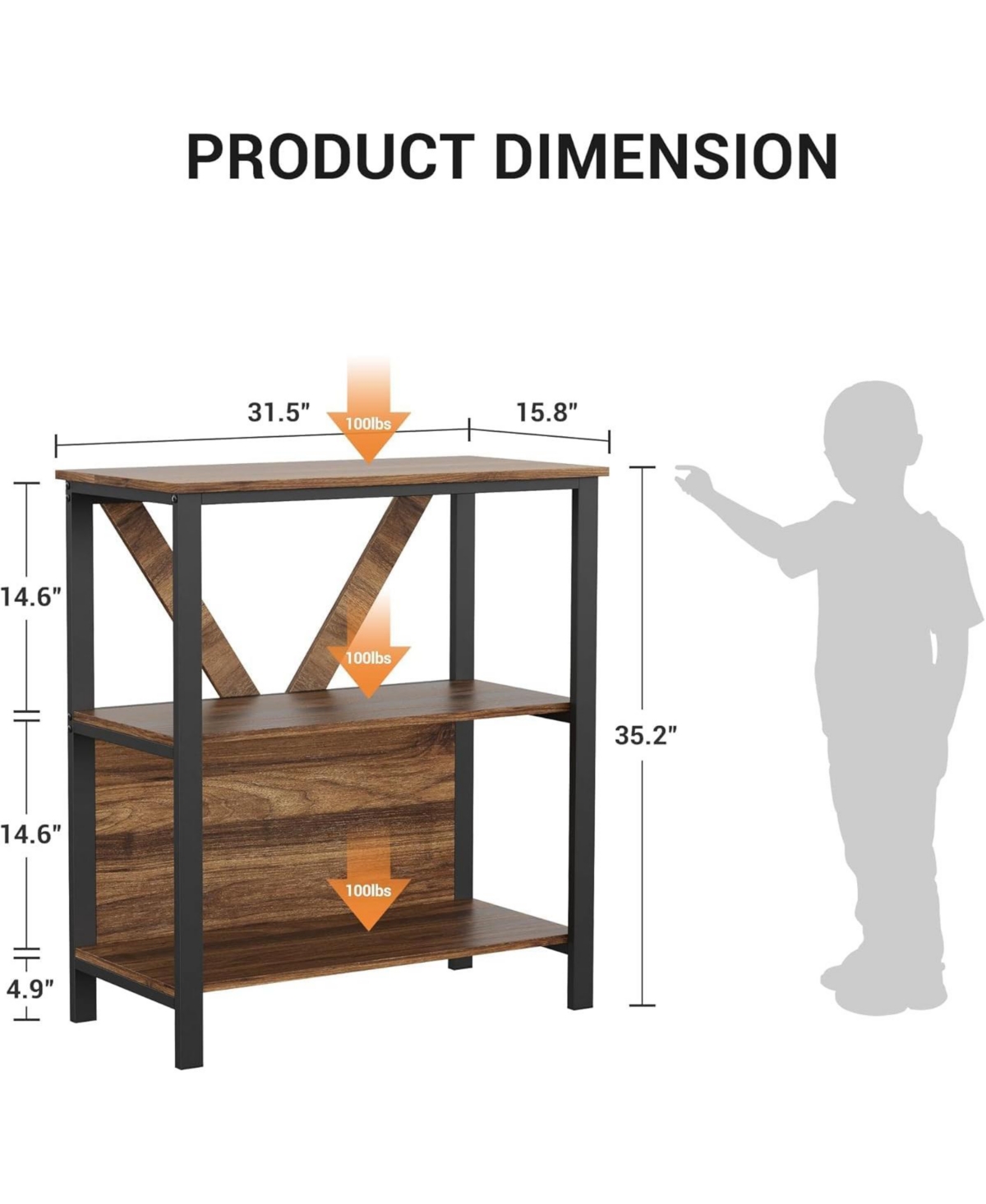 gaomon 3-Tier Industrial Rustic Bookcase with Led Lights and Metal Frame