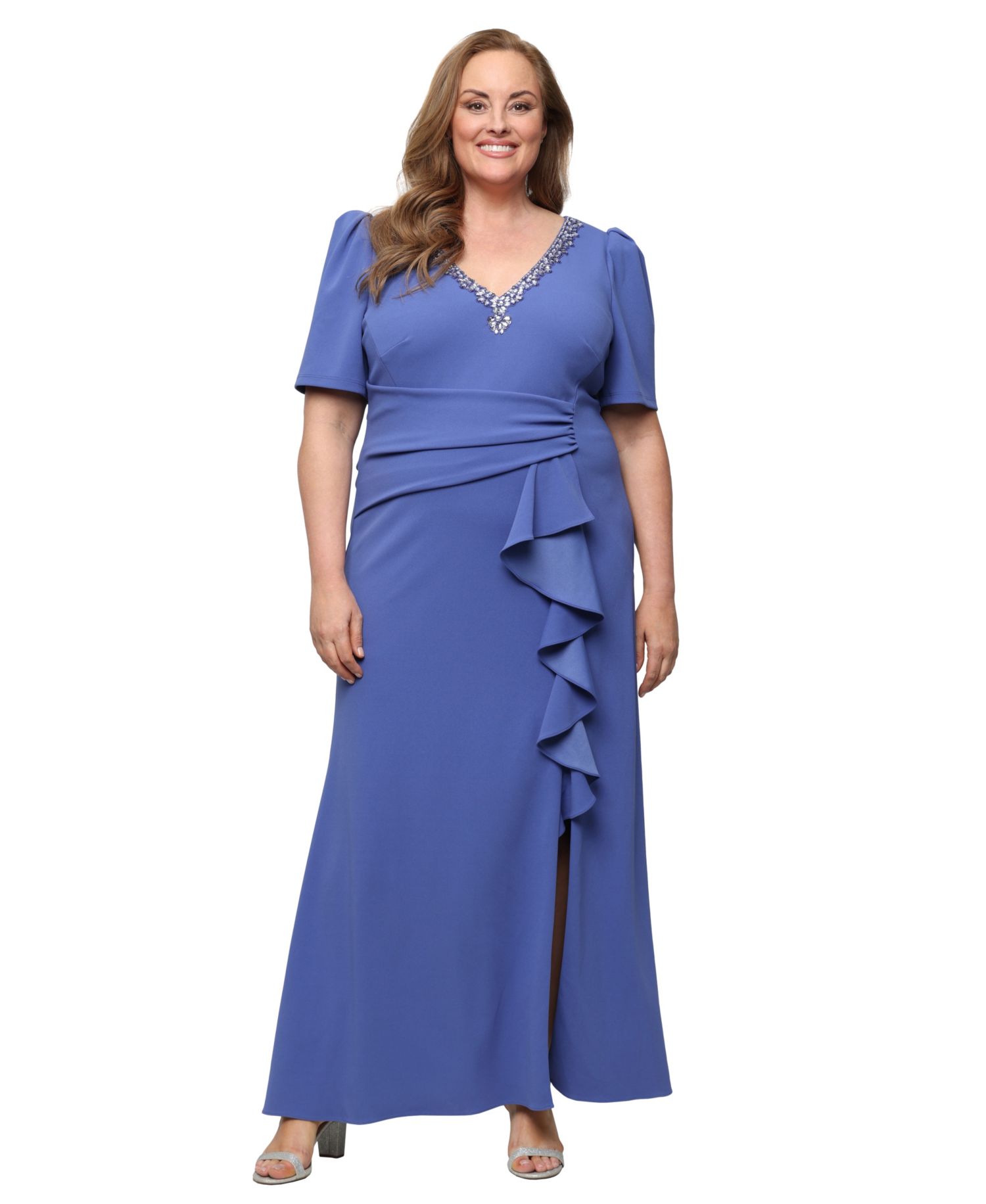 Plus Embellished V-Neck Ball Gown