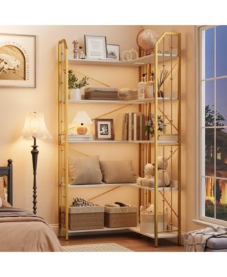 72" Tall 5-Tier Industrial L-Shaped Corner Bookshelf