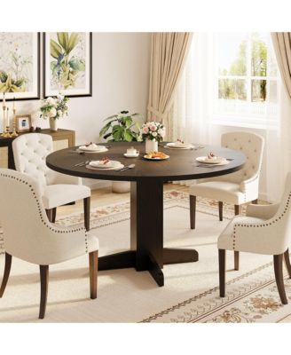 47 Inch Round Dining Table for 4,Farmhouse Wood Kitchen Table, Circle Dinner Table for Kitchen, Living Room, Dining Room