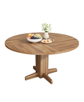 47 Inch Round Dining Table for 4,Farmhouse Wood Kitchen Table, Circle Dinner Table for Kitchen, Living Room, Dining Room