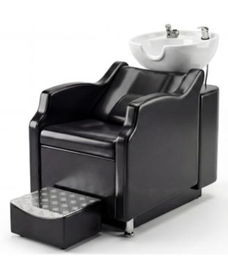 Shampoo Bowl and Chair Set,Backwash Hair Washing Station with Ceramic Shampoo Bowl Sink and Footrest,Load Weight 450 Lbs,for Barbershop.