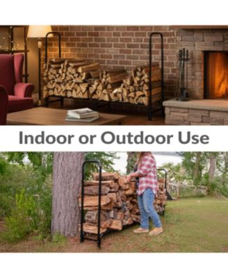 Outdoor Heavy-Duty Steel Firewood Log Rack Holder and Weather-Resistant Polyester Log Rack Cover - Black