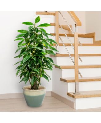 Large Ceramic Planter - Indoor or Outdoor Plant Pot with Drainage Holes - Seafoam Glaze Finish - 15" - Chalet