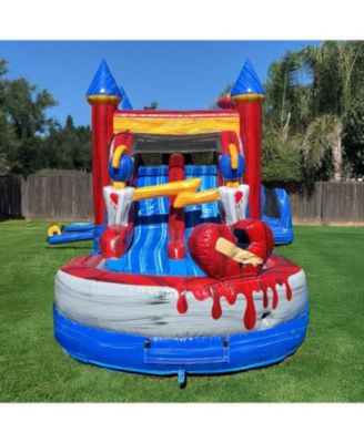Queen Commercial Grade Bounce House Water Slide with Dual Lane and Detachable Pool for Kids and Adults (with Blower), Tunnel Entrance, Basketball Hoop, Wet Dry Use, Obstacle Pop Ups