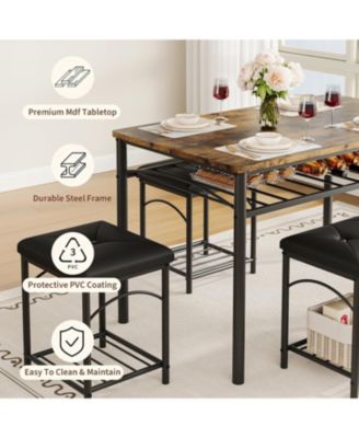 Dining Table Set for 4 with Upholstered Benches and 2 Stools, Small Kitchen Table Chairs Set of 4 for Apartment, Studio, Home and Small Space