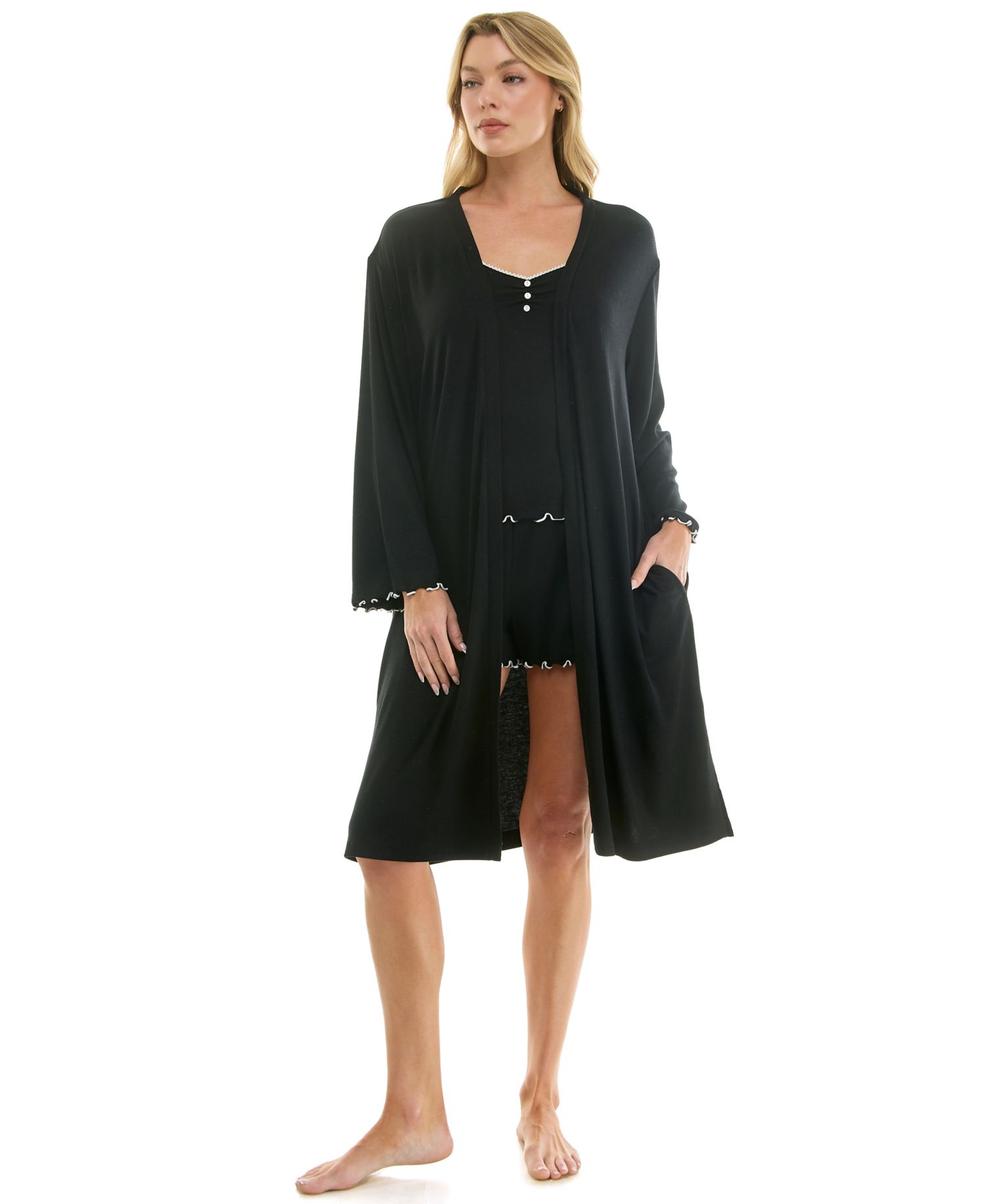 Women's Long-Sleeve Cardigan, Sleeveless Tank Top and Pull-On Shorts, 3-Piece Set