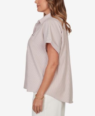 Plus Size Vertical Stripe Woven Popover Top