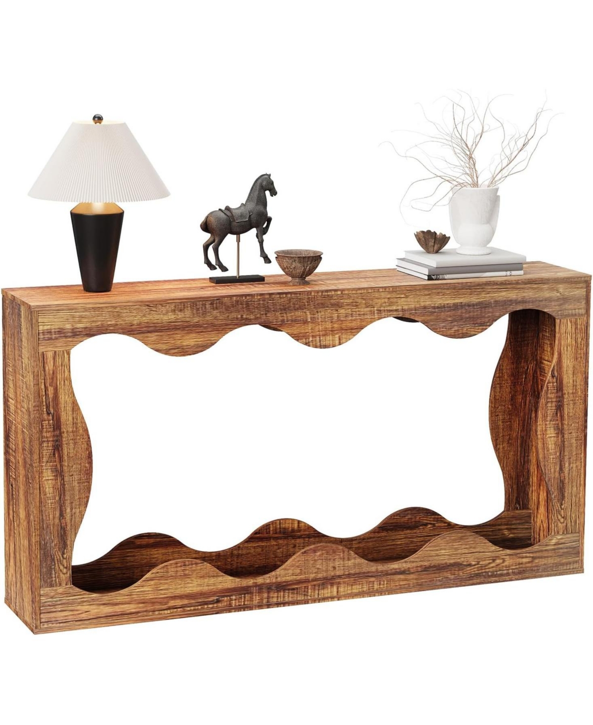 gaomon 63" Long Narrow Wooden Console Table with Scalloped Edge