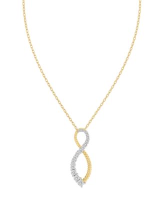 Macy's - Diamond & Polished Bead Infinity Pendant Necklace (1/3 ct. t.w.) in 10k Gold, 16" + 2" extender