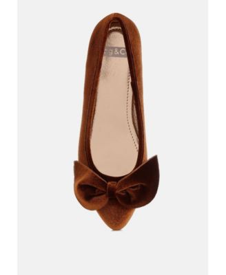 Rag and Co Womens Pothos Luxurious Velvet Bow Ballerinas