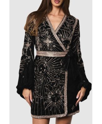 Women's Party Sequin Velvet Wrap Mini Dress