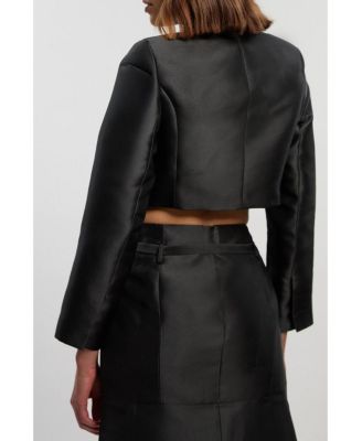 Women's Satin Twill Cropped Wrap Tailored Jacket