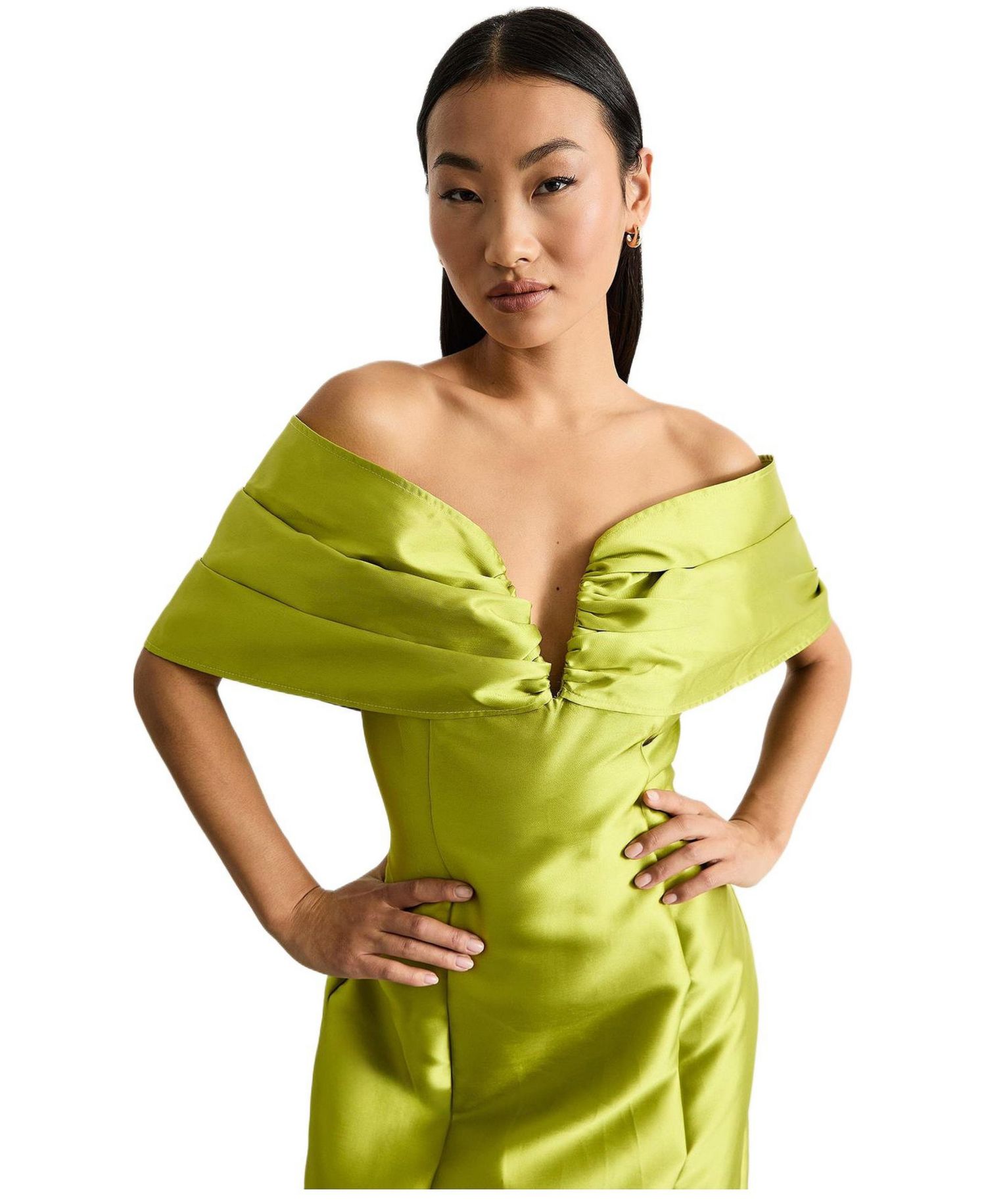 Women's Satin Twill Bardot Midi Dress